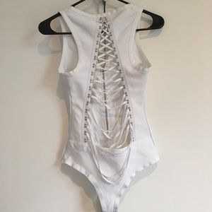 White strappy bodysuit / bathing suit with zipper